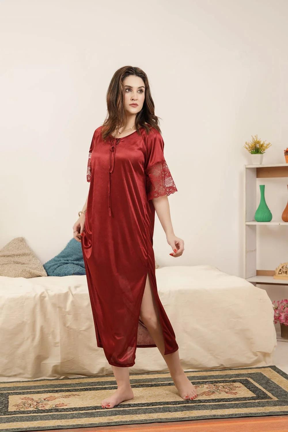Comfortable Maroon Jersey Nightwear Set - 1 Pcs